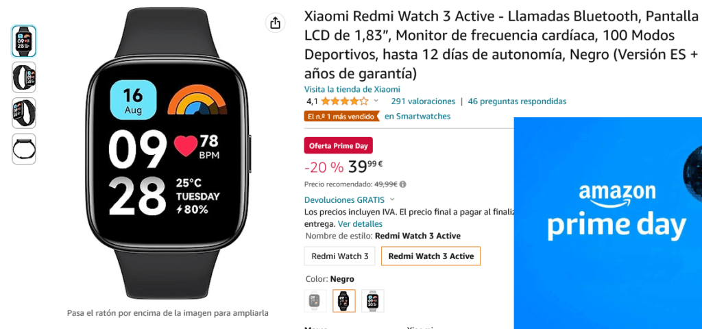 Redmi Watch 3 Active: ¡Oferta Exclusiva en Amazon Prime Day!