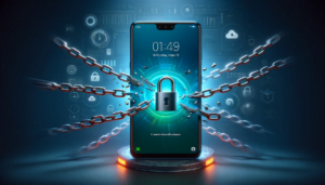 A-Xiaomi-smartphone-with-chains-breaking-around-it-symbolizing-the-unlocking-of-the-bootloader.-The-phone-displays-the-HyperOS-interface-emphasizing